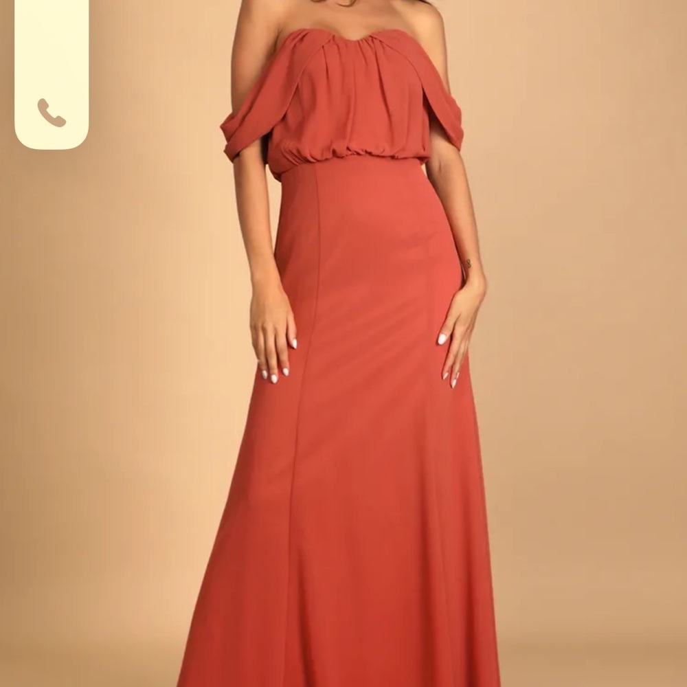 Terra Cotta Off the Shoulder Maxi Dress